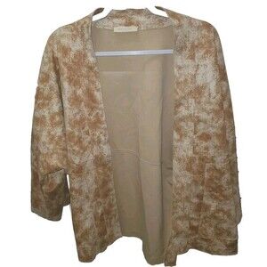 Solitaire Tan Brown Mottled Print Open Front Kimono Jacket‎ 20-789 Womens Small